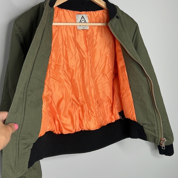 UNIF Trench Cropped Bomber Jacket Military in Olive Orange Black Women's size S - Picture 17 of 17